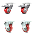 Service Caster 3 Inch Red Polyurethane Swivel Top Plate Caster Lock Brakes 2 Rigid SCC, 2PK SCC-TTL20S314-PPUB-RED-2-R-2